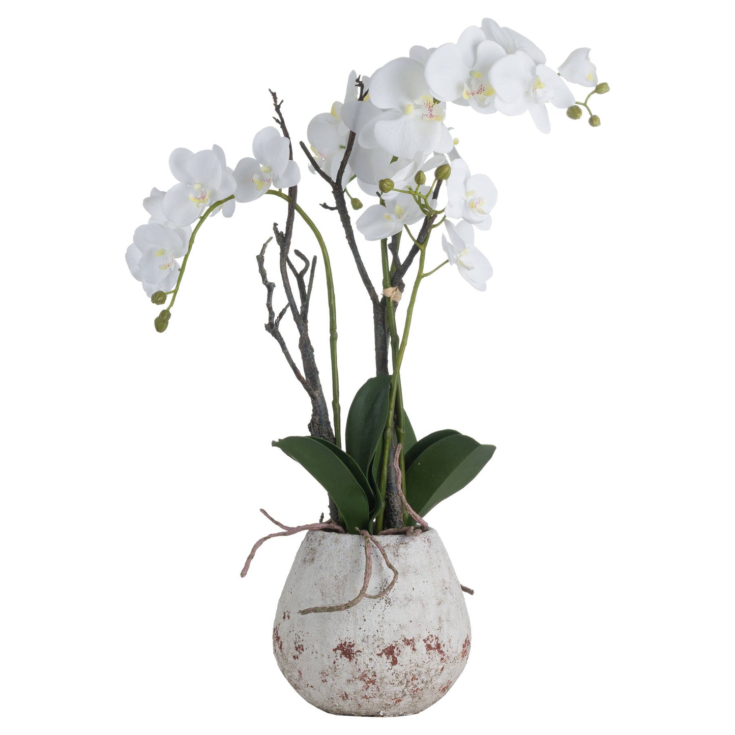 White Orchid Faux in Stone Pot 70cm