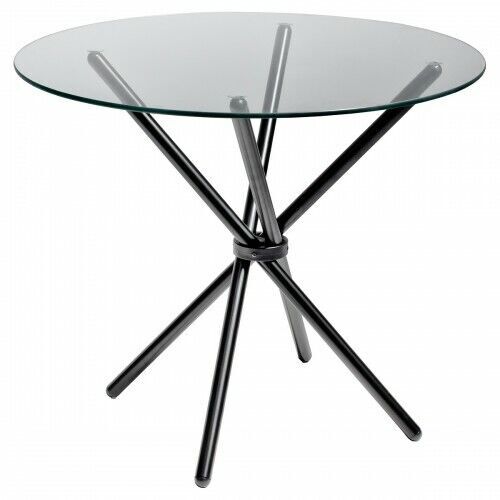 Criss - Cross Glass Dining Table - Black - 90cm diameter - seat upto 4