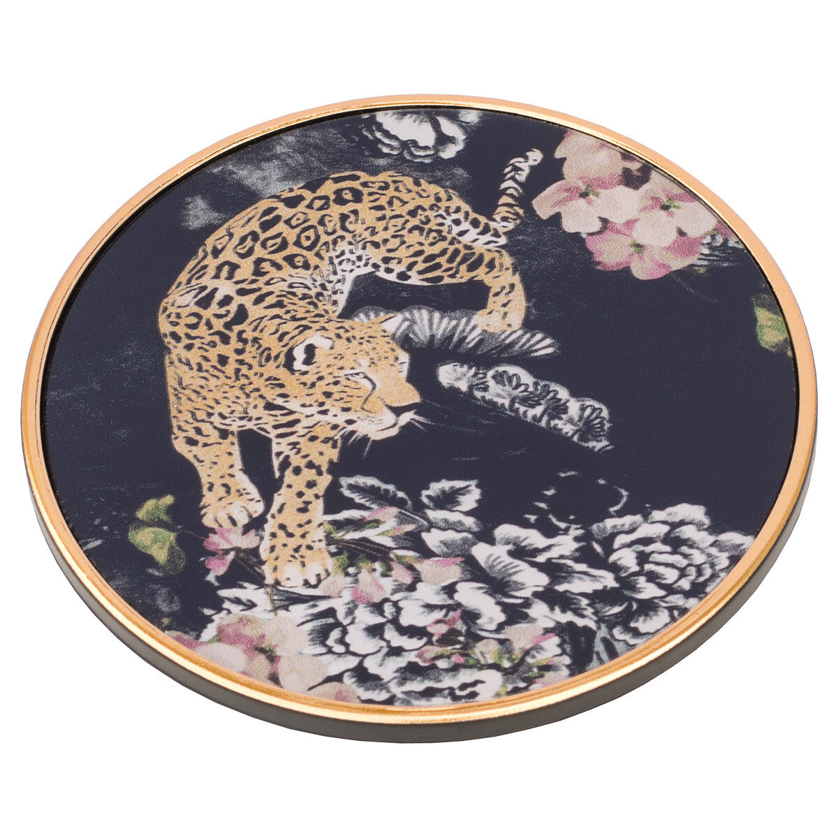 Coasters Glass Round Leopard Design (Black/Pink/Gold) - Set of 4