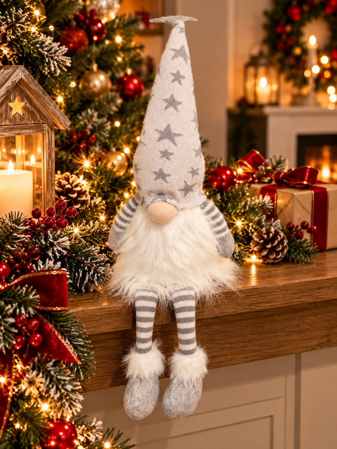 Shelf Sitting Christmas Gonks with LED Beards – 50cm