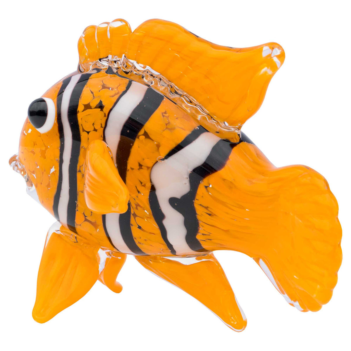 Handmade Glass Clown Fish Ornament – Orange & White Decorative Figurine