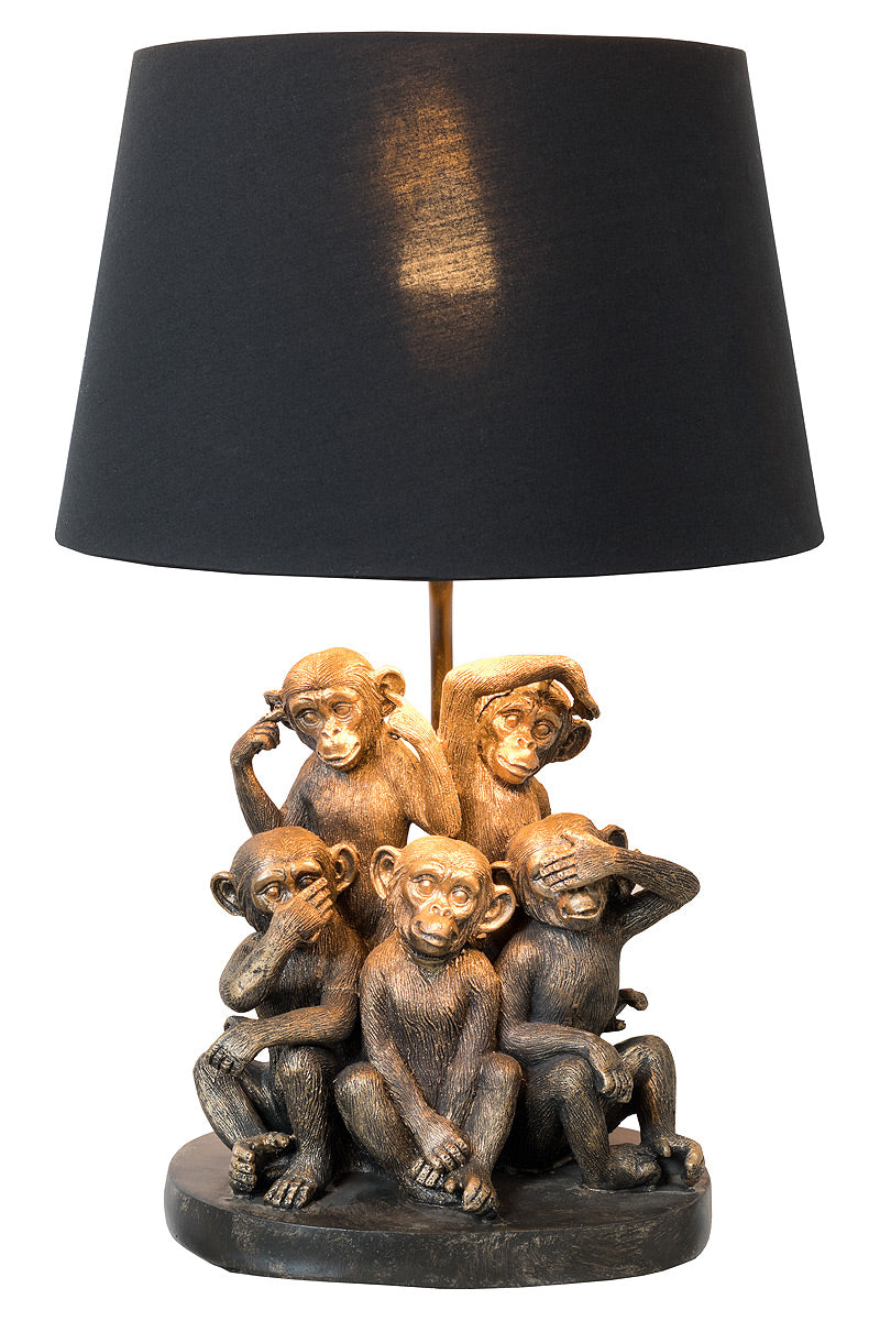 Monkey Table Lamp - See/Hear/Speak No Evil Black/Gold shade