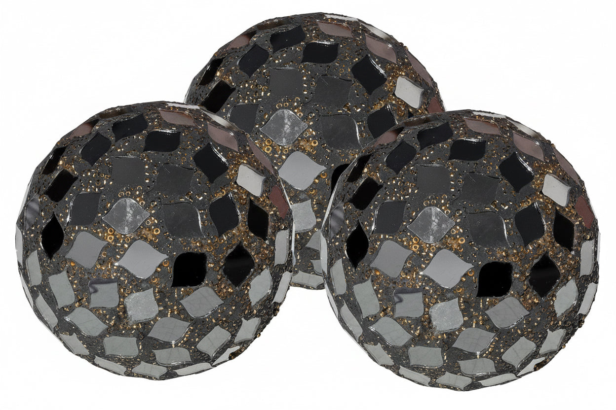 Black & Gold Tile Balls 10.5cm - Set of 3