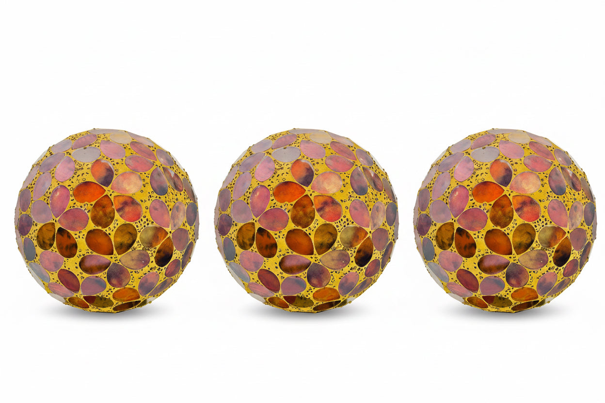 Brown Autumn Flower Tile Balls 10.5cm - Set of 3