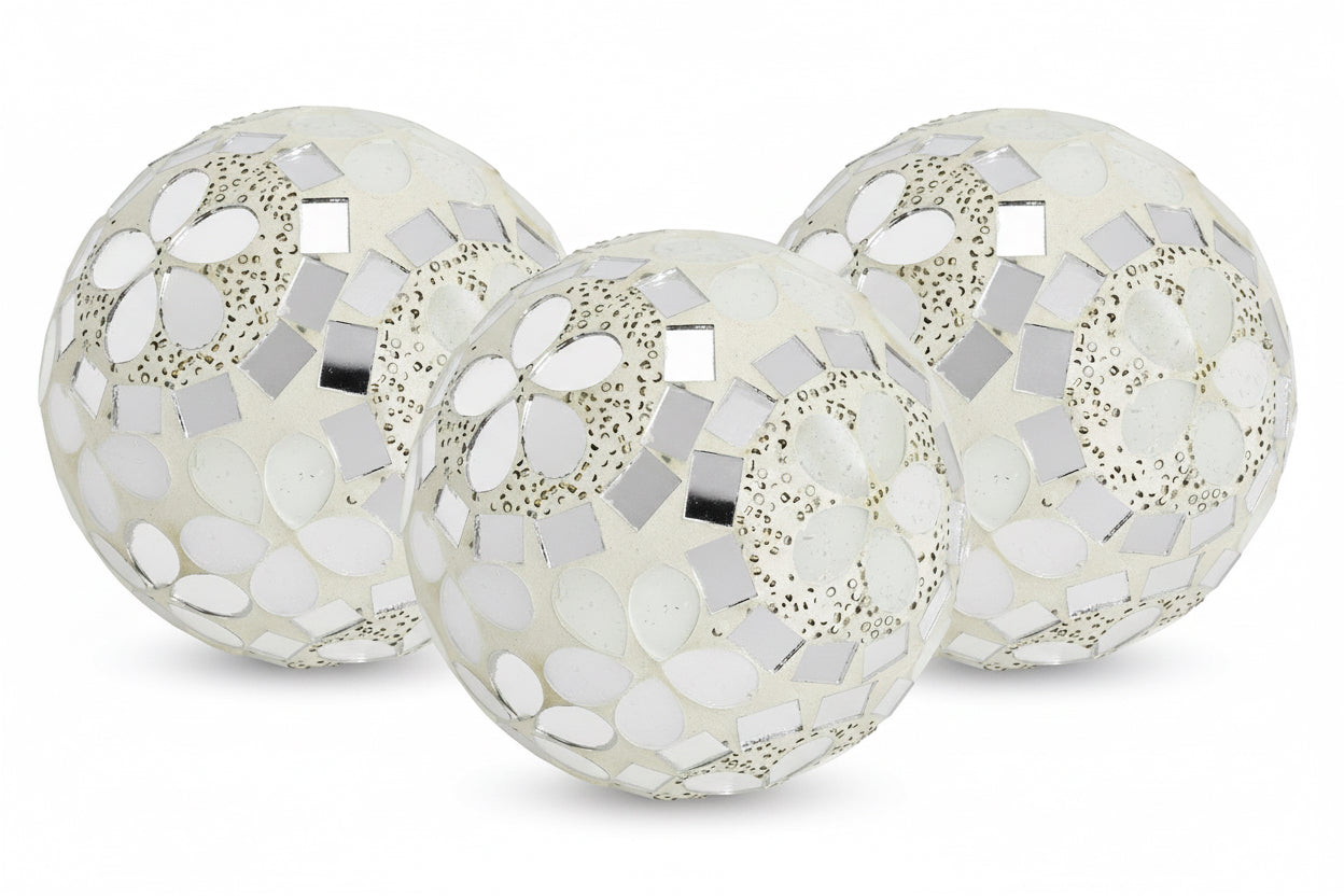 Mirrored Art Deco Tile Balls 10.5cm - Set of 3