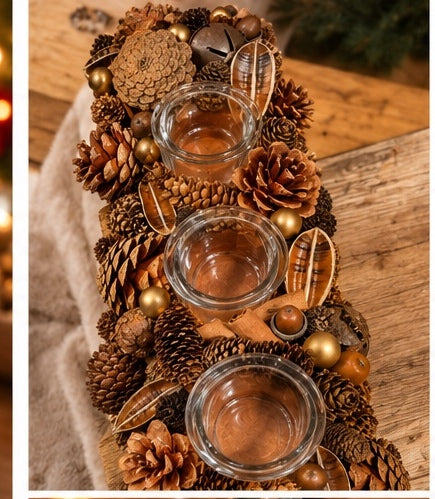 51cm Decorative Pinecone Tealight Holder – Rustic Christmas Table Centrepiece