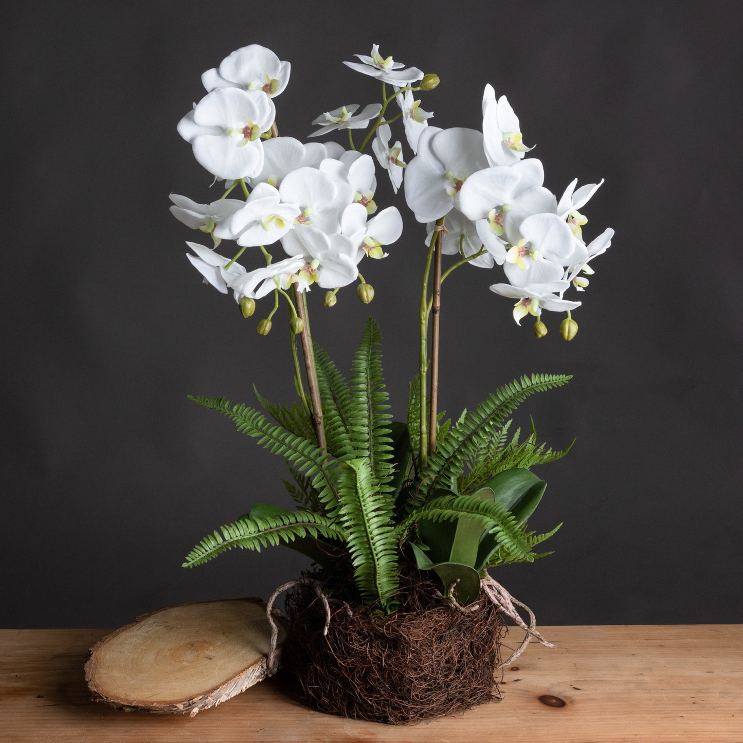 Large White Orchid Faux and Fern