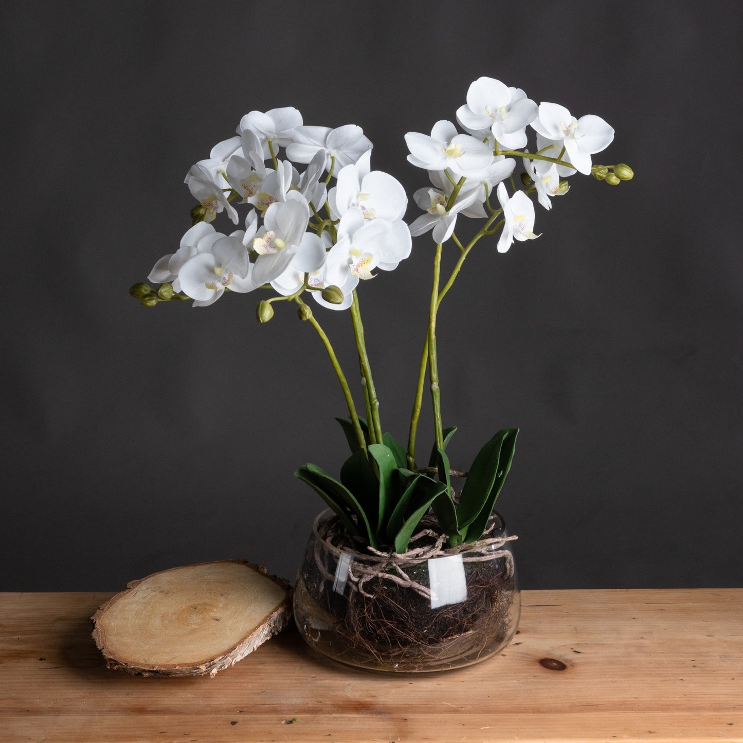 White Orchid Faux in Glass Pot