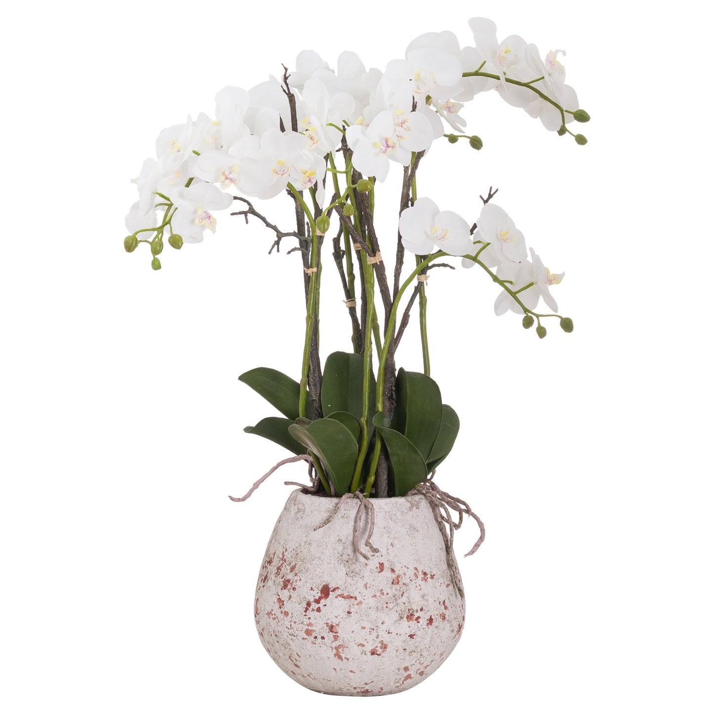 Large White Orchid Faux in Stone Pot