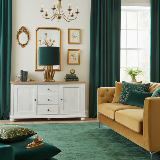 Antique Gold Hare Table lamp with Green Velvet Shade