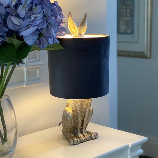 Silver Hare Table lamp with Grey Velvet Shade