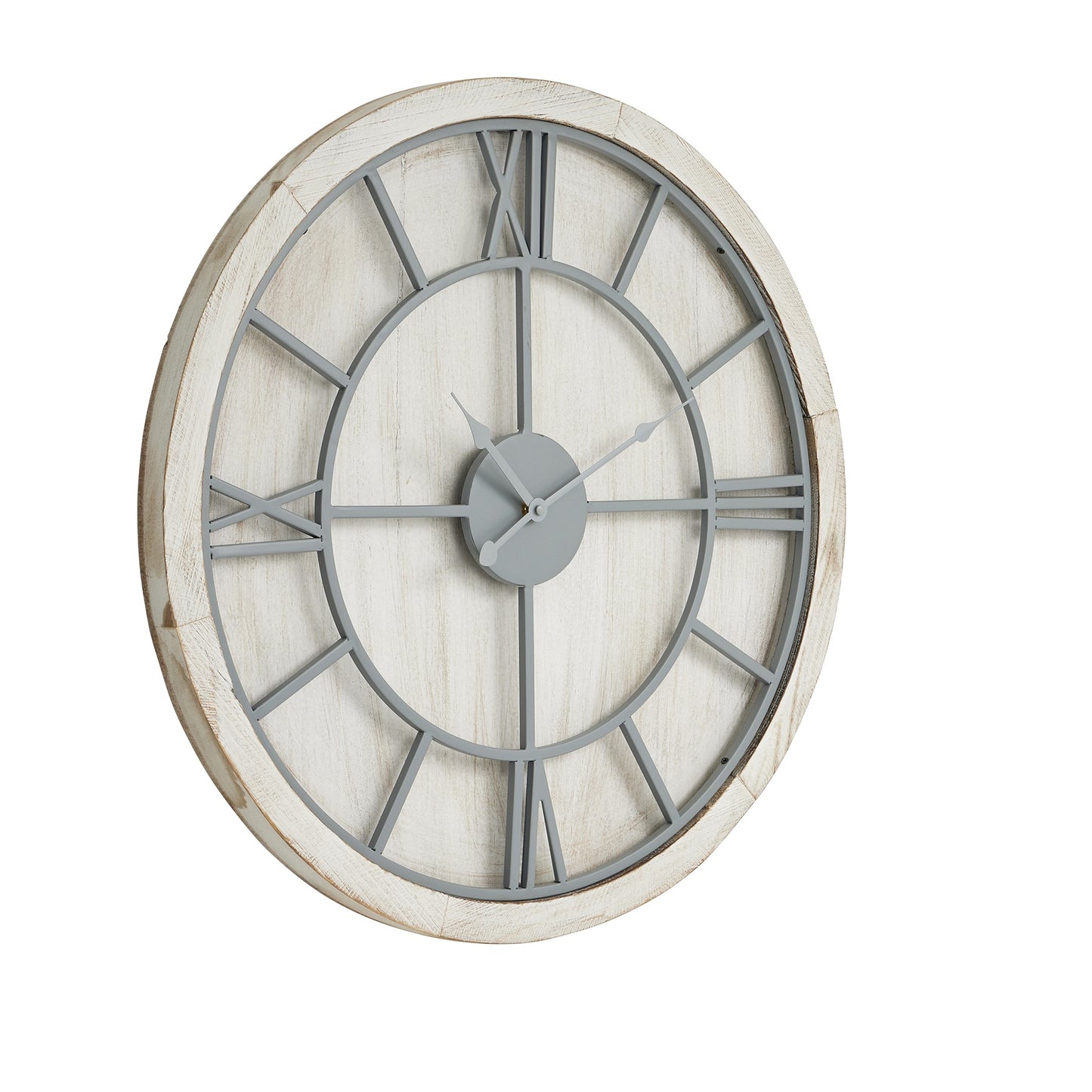 White & Grey Wooden Roman Numeral Wall Clock
