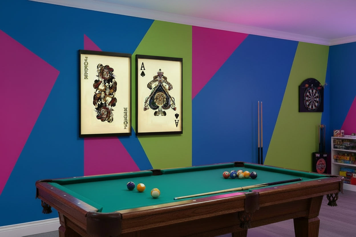 3d Collage Multicoloured Ace and Joker Playing Card Pictures -90cm x 60cm Framed