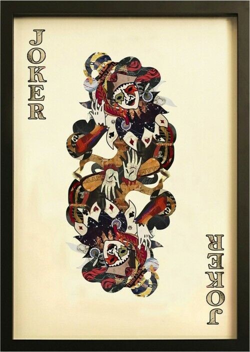 3d Collage Multicoloured Ace and Joker Playing Card Pictures -90cm x 60cm Framed