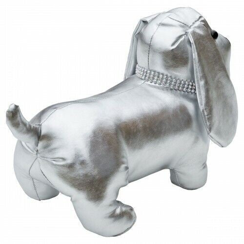 Shiny Silver Dog Door Stop/Door Stay - Diamante Collar