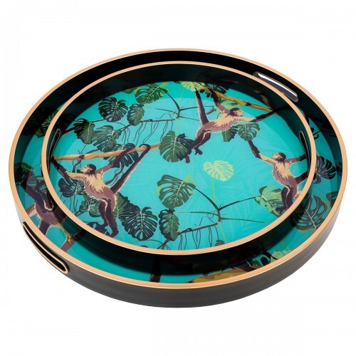 Circular Tray Set Of Two With Monkey Design-Serving Trays