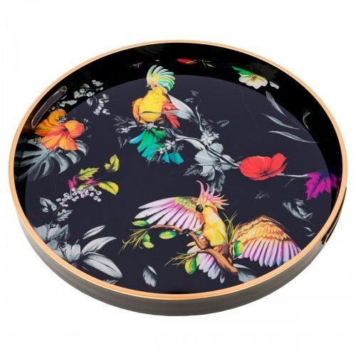 Circular Tray Set Of Two With Parrot Design-Serving Trays