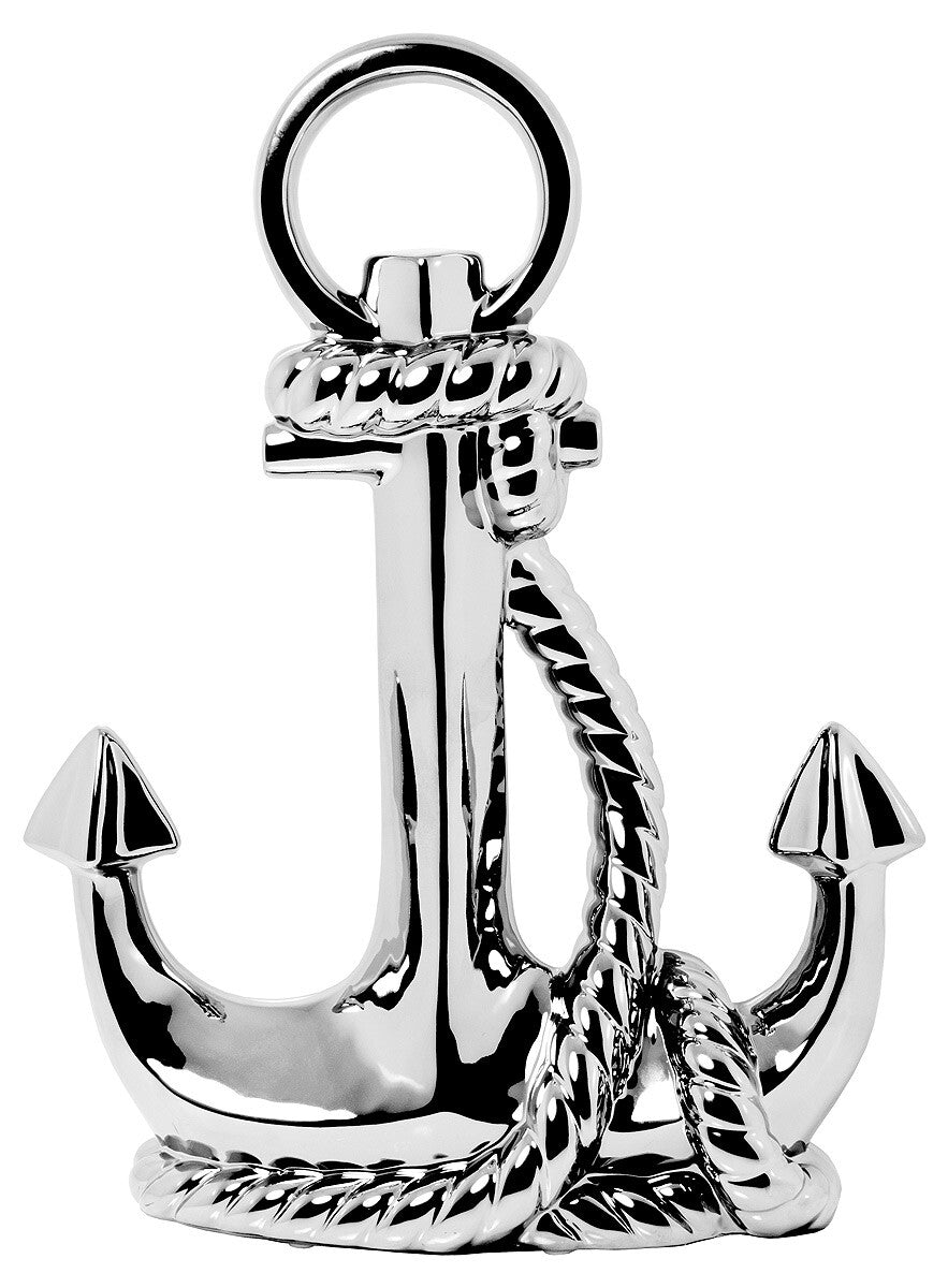 Ceramic Silver Anchor - Very Detailed - Mantle Ornament - Polished Chrome