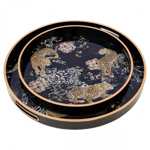 Circular Tray Set With Leopard Design-Serving Trays