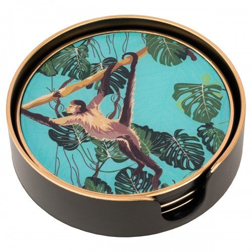 Coasters Circular Monkey Design - Black & Gold Set of 4