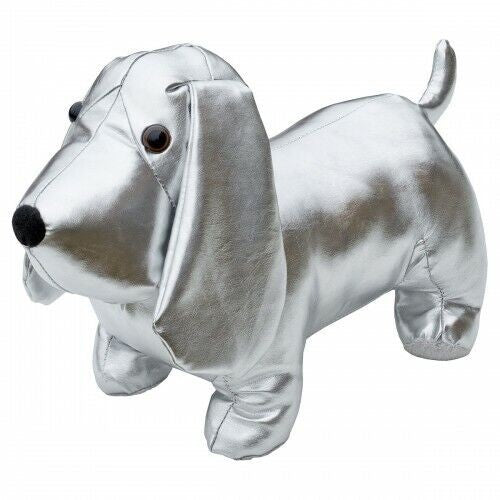 Shiny Silver Dog Door Stop/Door Stay - Diamante Collar