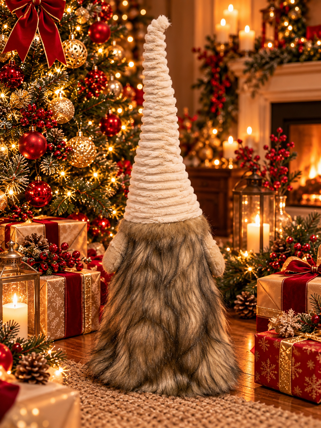 Large Christmas Woodland Gonk with Faux Fur Coat – 79cm