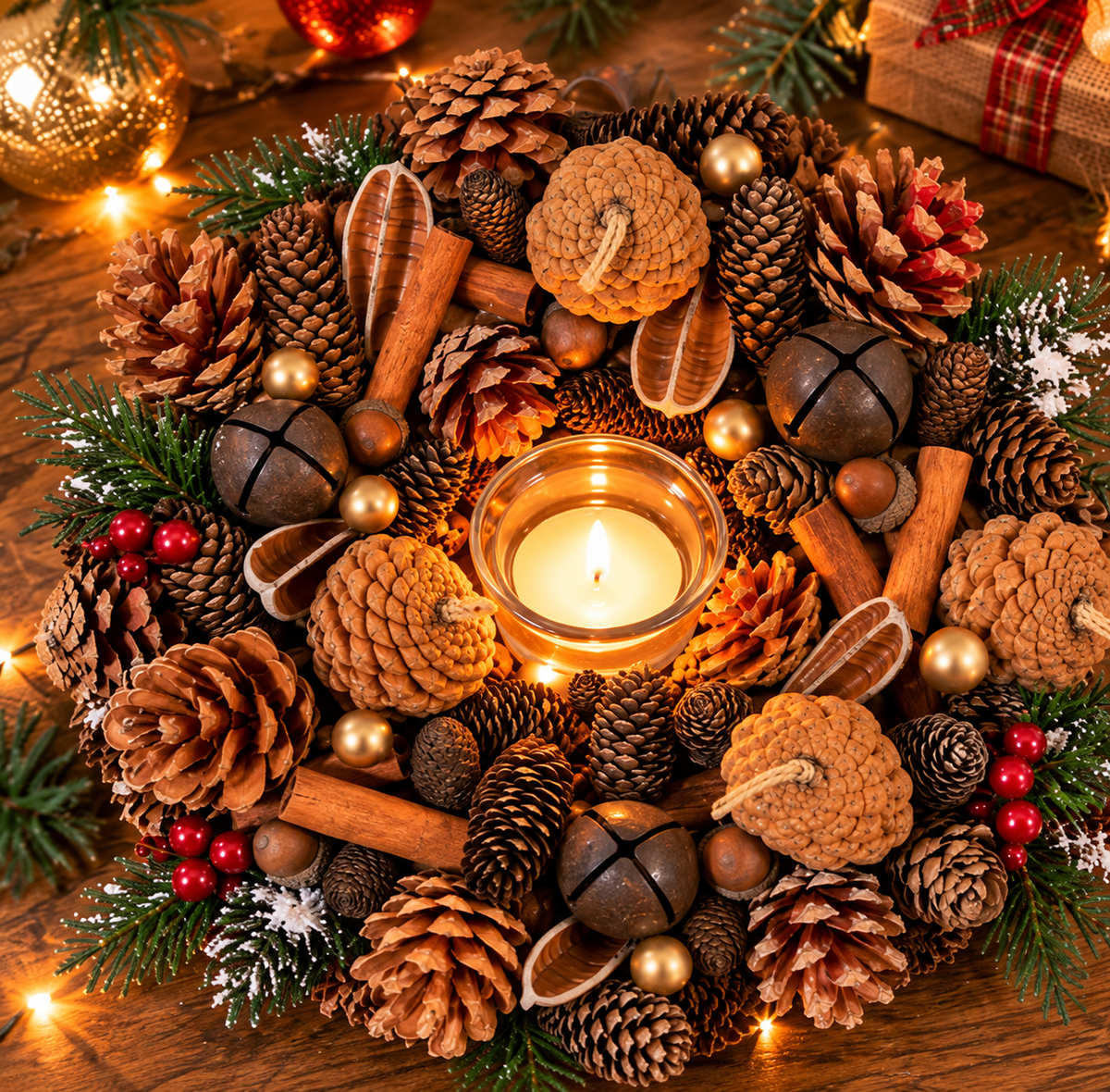 29cm Rustic Christmas Pinecone & Cinnamon Scented Table Centrepiece