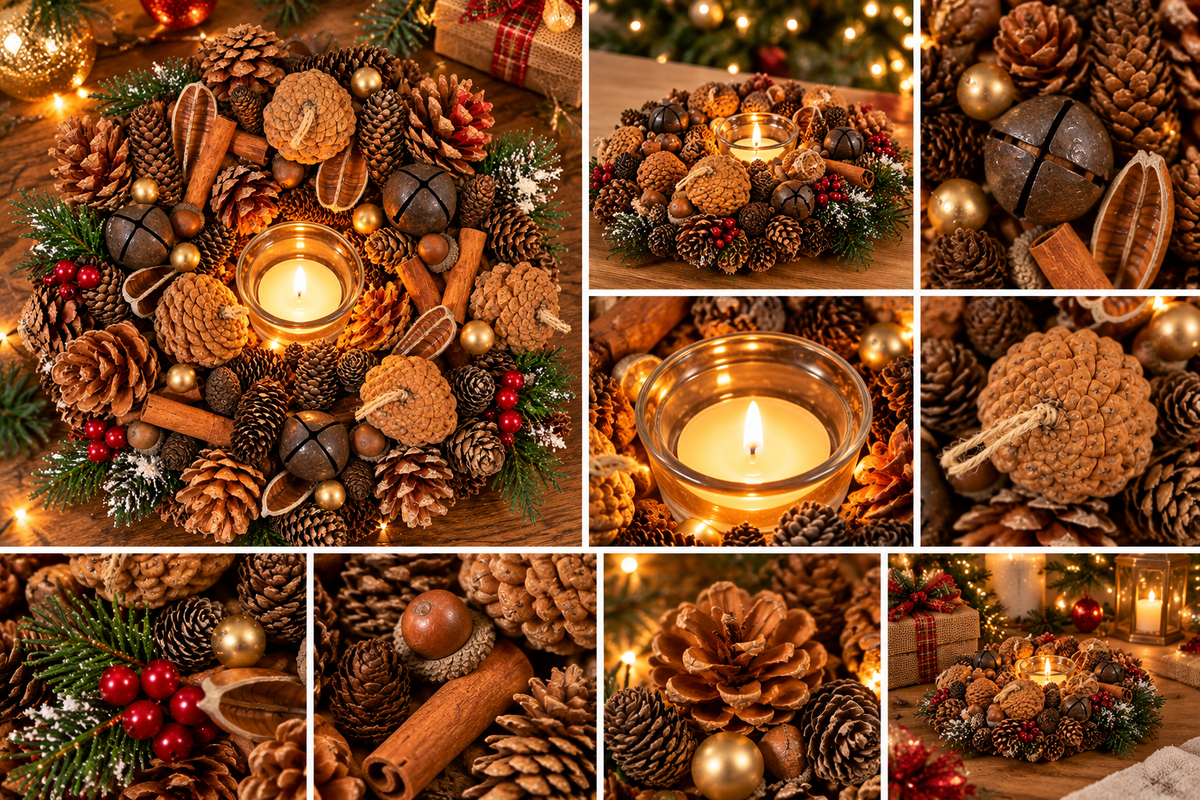 29cm Rustic Christmas Pinecone & Cinnamon Scented Table Centrepiece
