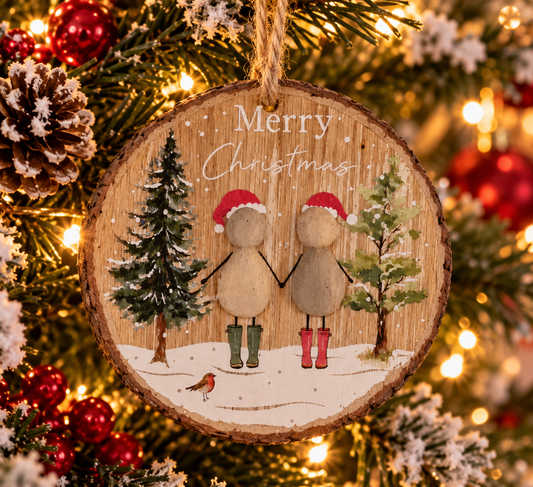 2 Assorted Pebble Christmas Hanging Decorations – 10cm