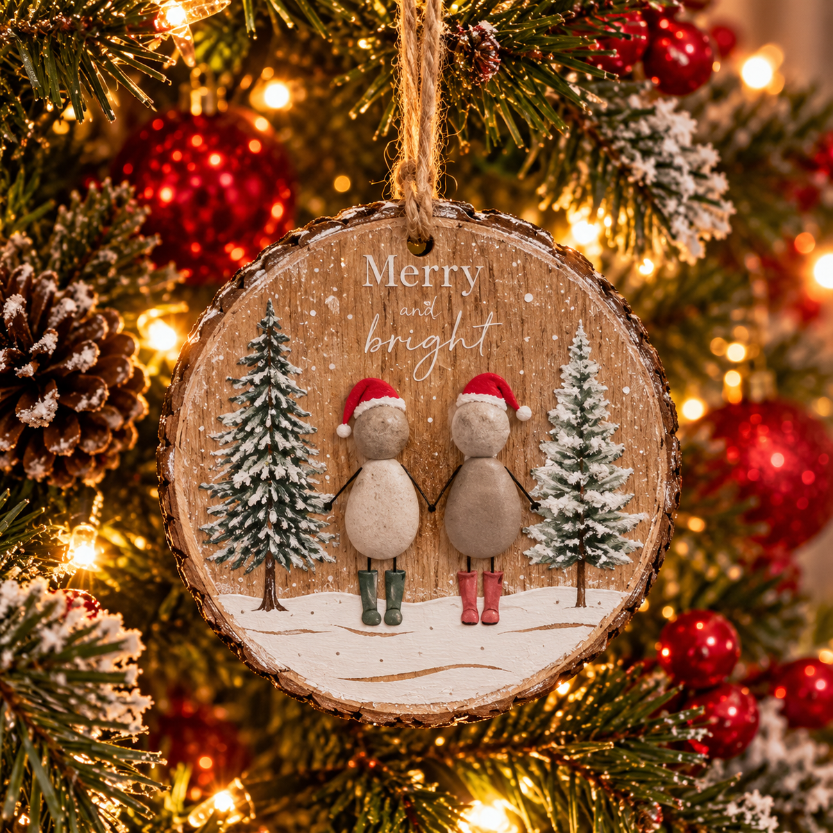 2 Assorted Pebble Christmas Hanging Decorations – 10cm