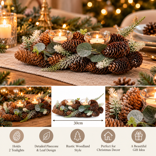 Double Pine Cone Christmas Tealight Holder – 30cm