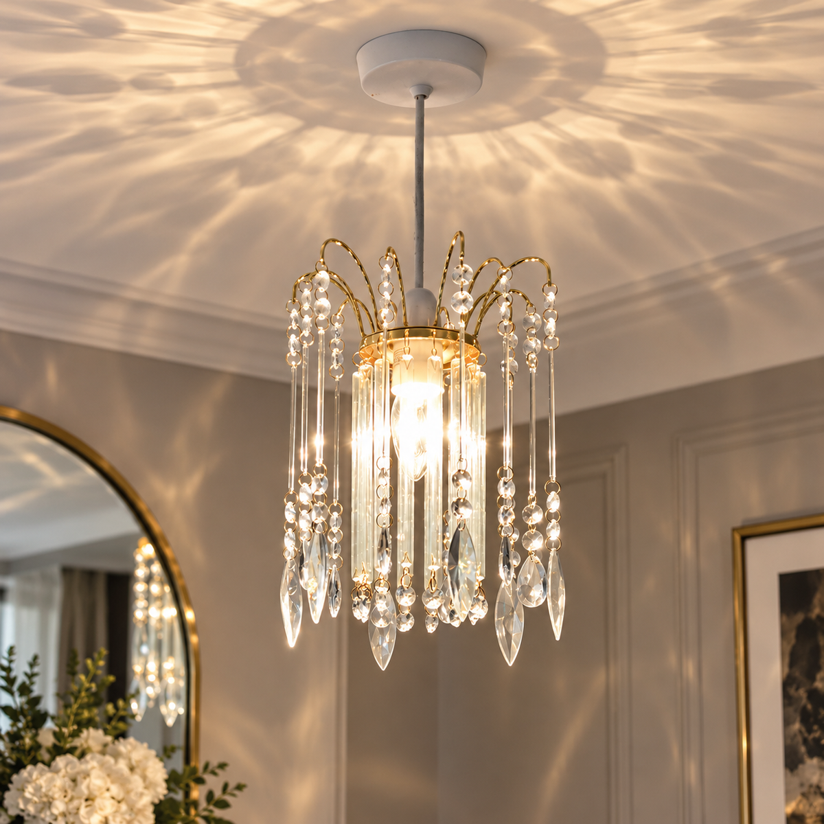 Clear Glass & Gold Acrylic Pendant Light Shade – 25cm