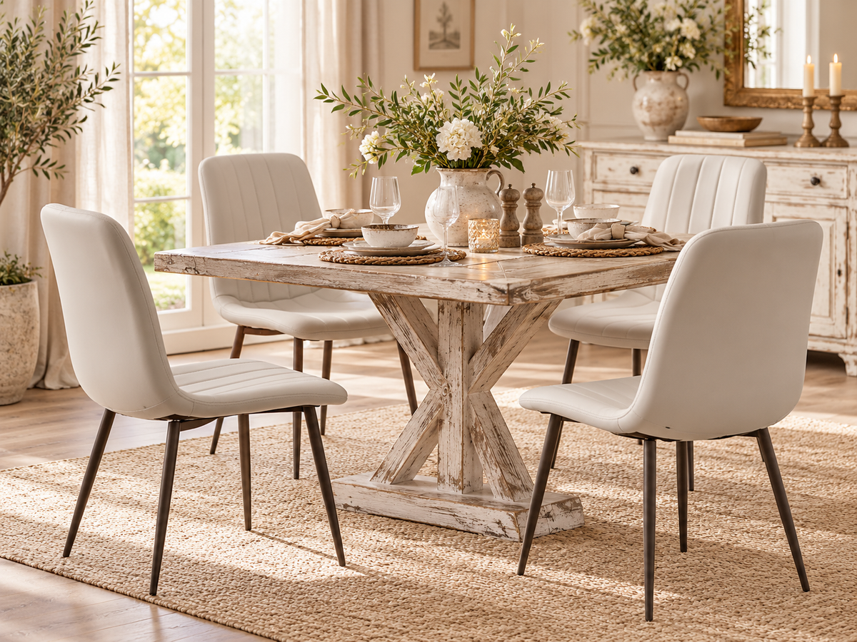 Set of 4 Nordic Dining Chairs – Light Grey Upholstered Dining Chairs