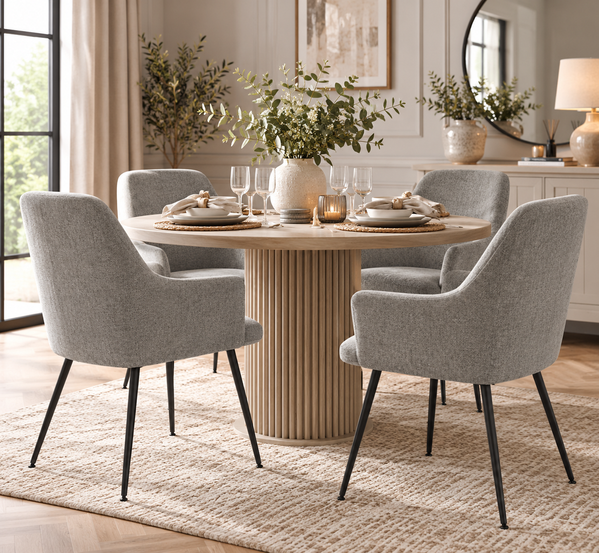 Maxwell Set of 4 Grey Upholstered Dining Chairs – Contemporary Style