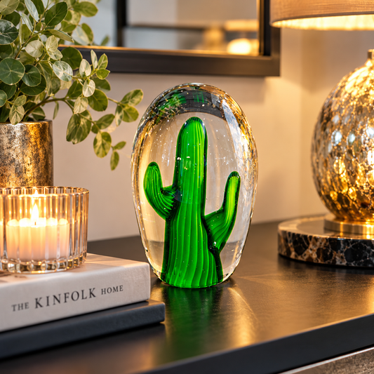Green Cactus in Glass Ornament – 16cm