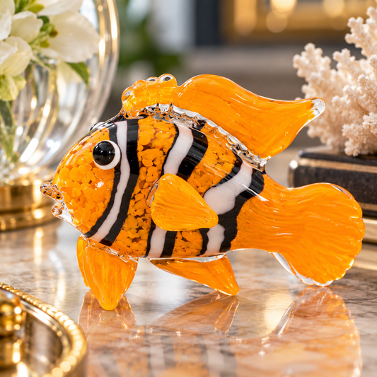 Handmade Glass Clown Fish Ornament – Orange & White Decorative Figurine