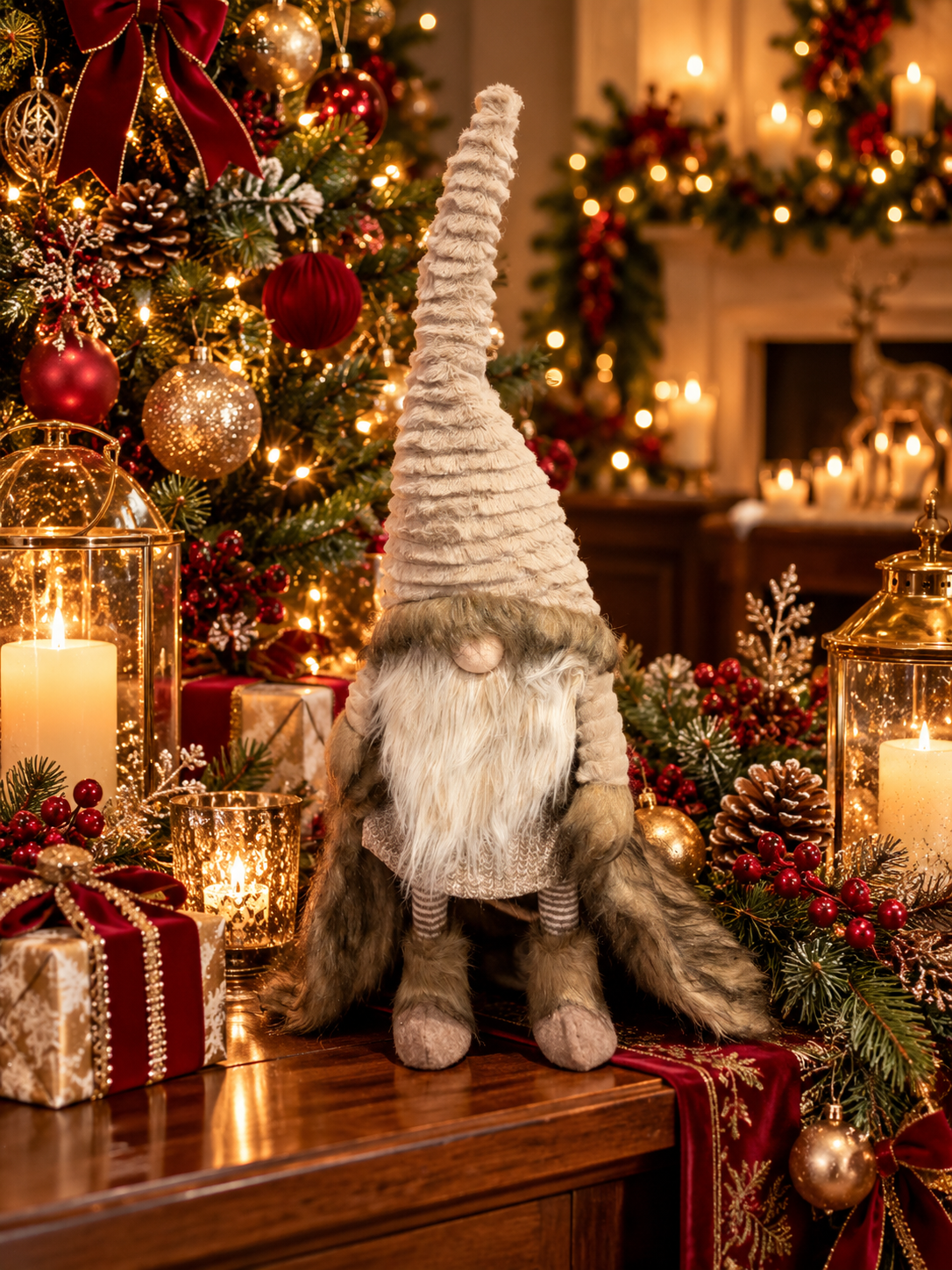 Large Christmas Woodland Gonk with Faux Fur Coat – 79cm