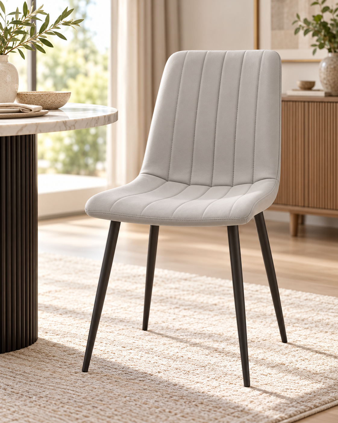 Set of 4 Nordic Dining Chairs – Light Grey Upholstered Dining Chairs
