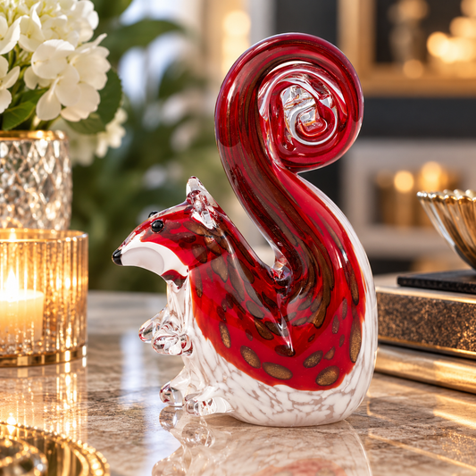 Handmade Glass Red Squirrel Ornament – Decorative Glass Animal Figurine