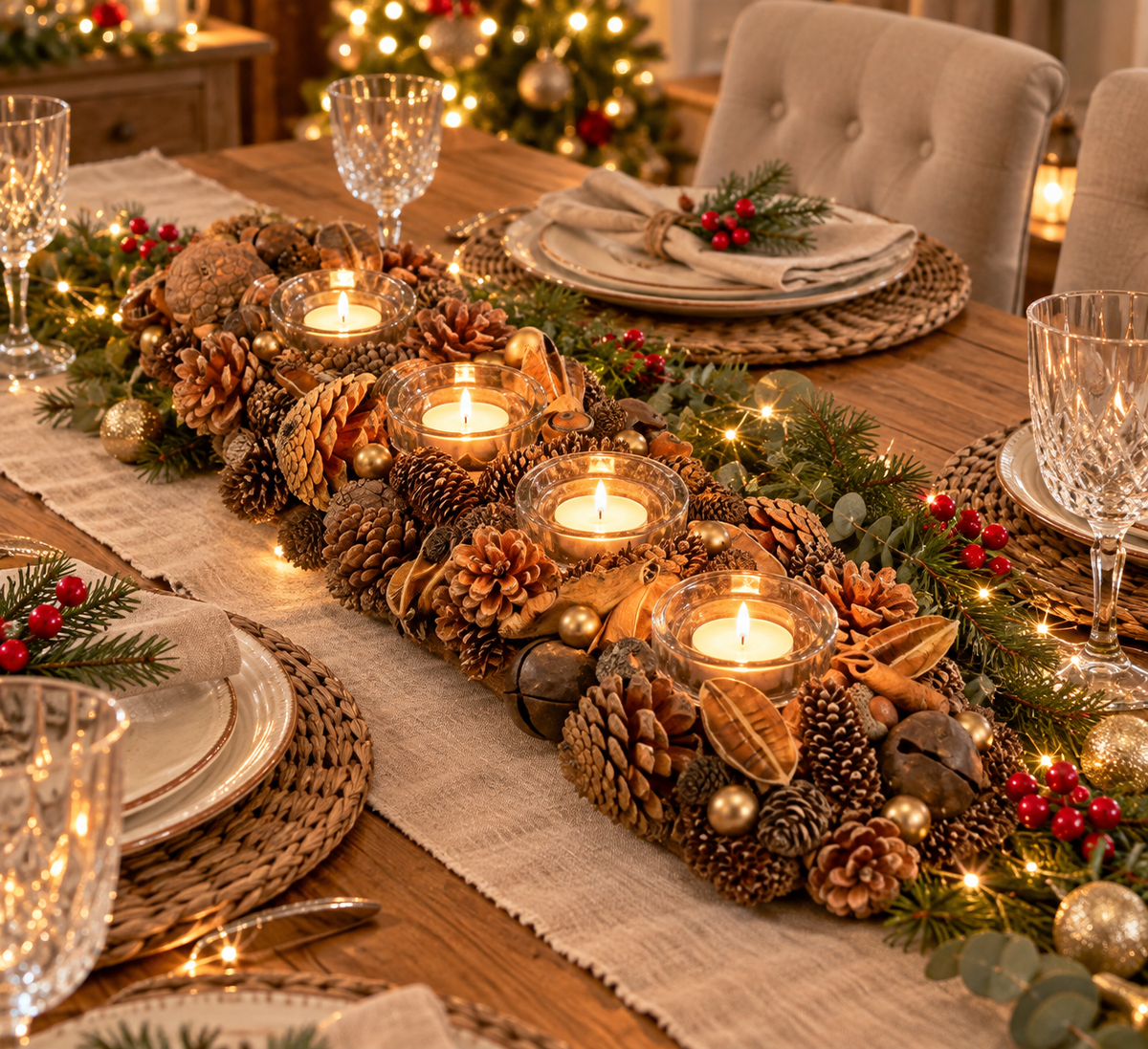 51cm Decorative Pinecone Tealight Holder – Rustic Christmas Table Centrepiece