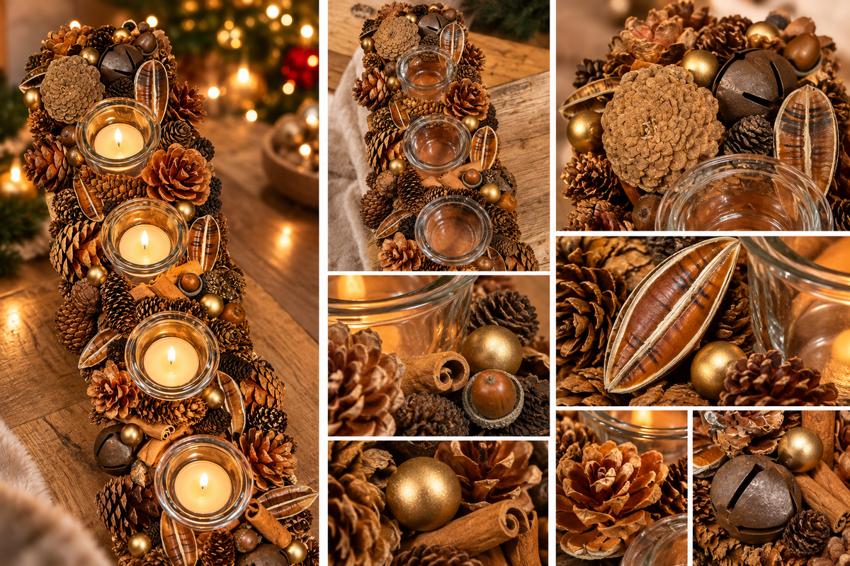 51cm Decorative Pinecone Tealight Holder – Rustic Christmas Table Centrepiece