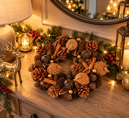 29cm Rustic Christmas Pinecone & Cinnamon Scented Table Centrepiece