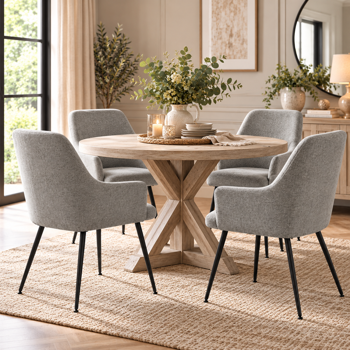 Maxwell Set of 4 Grey Upholstered Dining Chairs – Contemporary Style