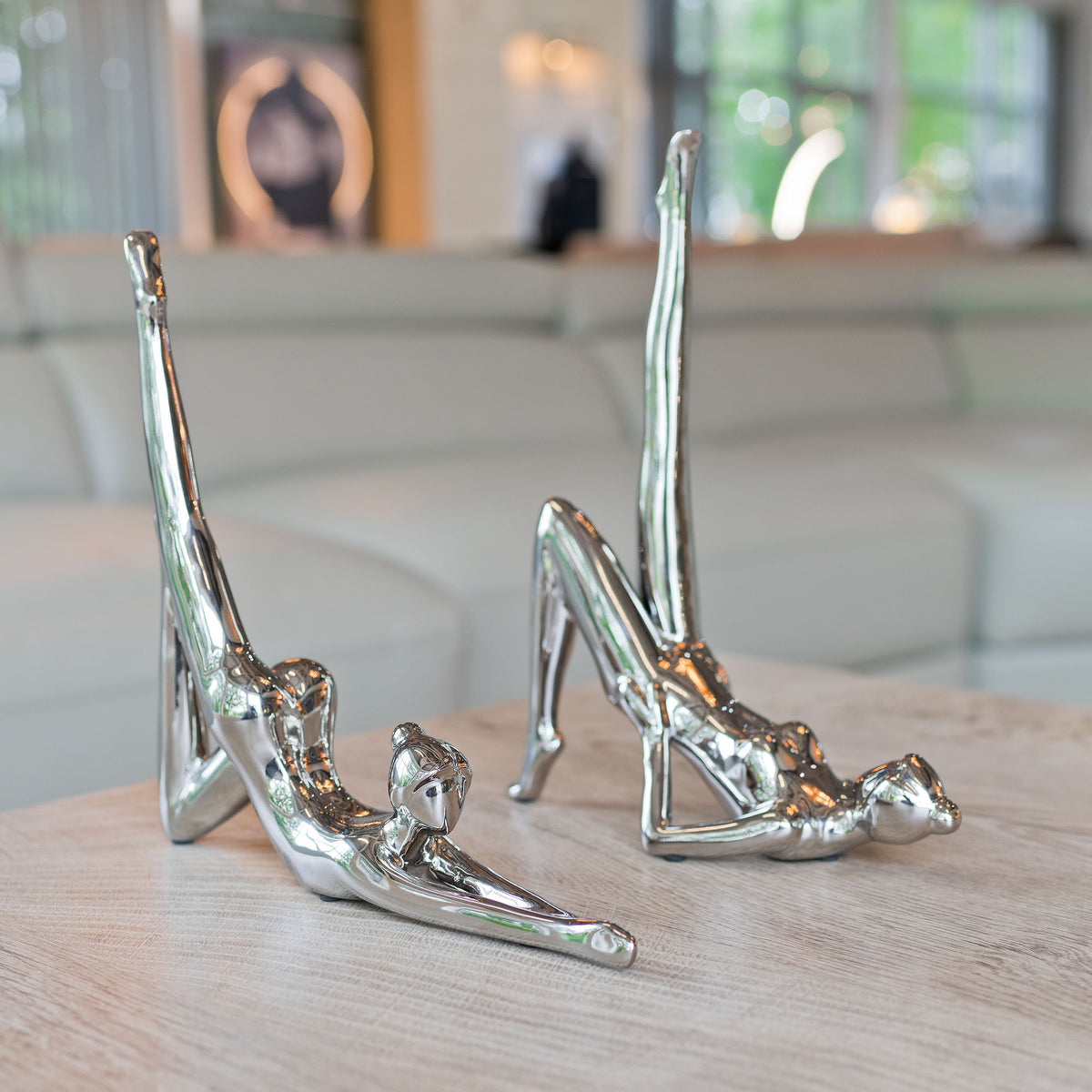 Ceramic Yoga Lady - Polished Chrome/Silver - Ornament Yoga enthusiasts