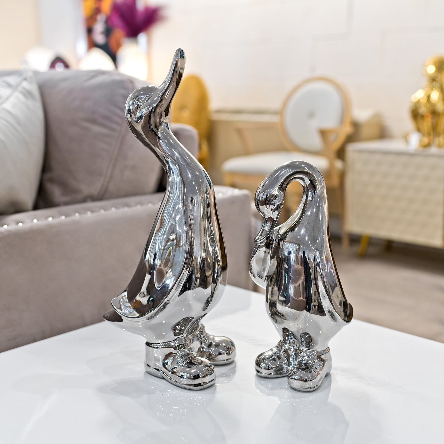Ceramic Silver Duck In Boots