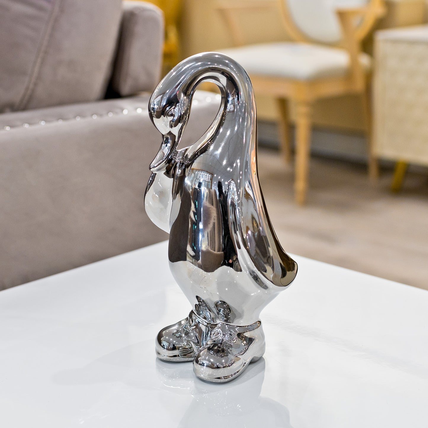 Ceramic Silver Duck In Boots