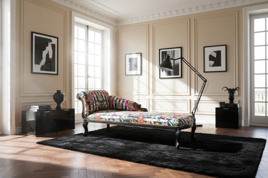 Classic French Chaise Longue - Paradise Lost Crème Noir