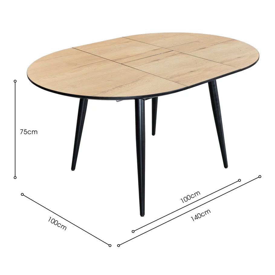 Thornton Natural Wood Veneer Extending Dining Table 100cm-140cm - Seats upto 4