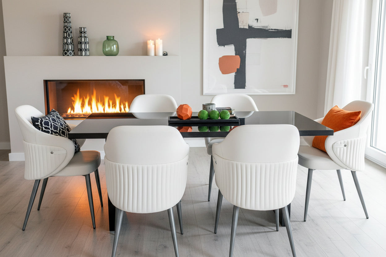 Ivory Faux Leather Dining Chair - Grey Legs