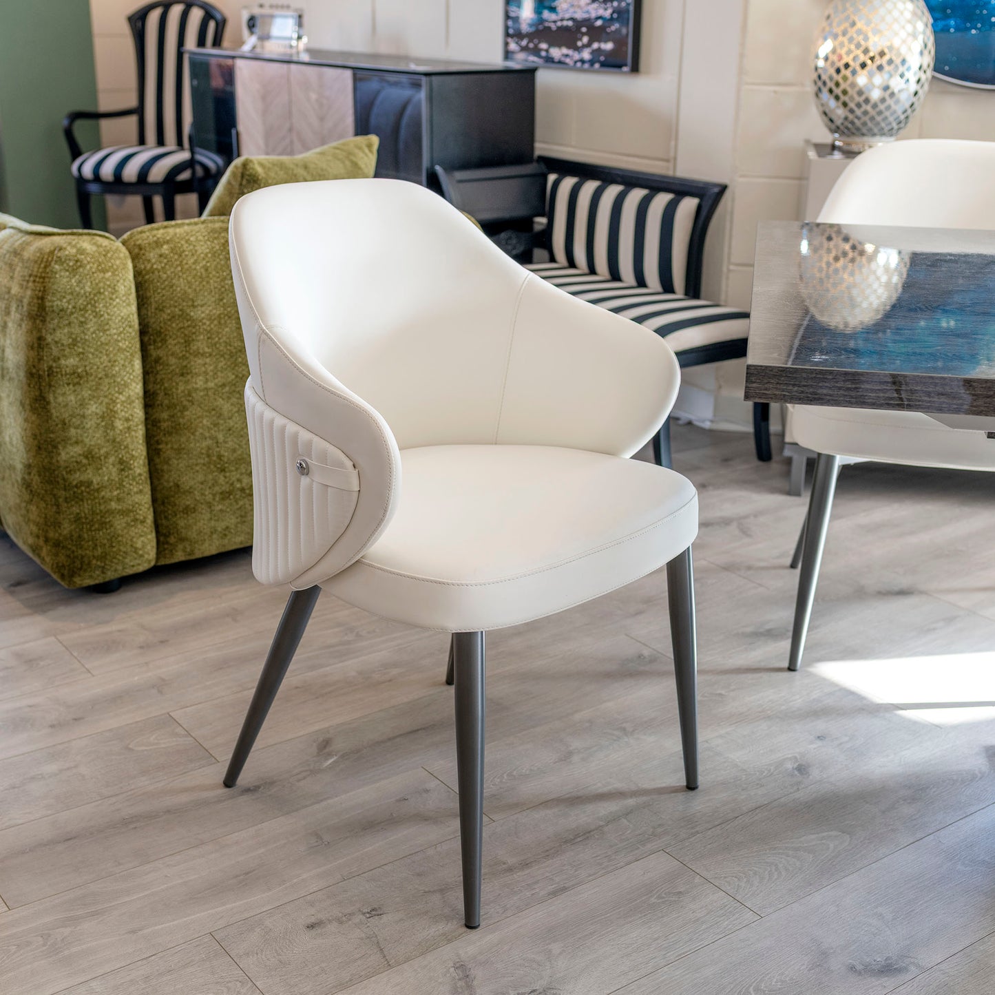Ivory Faux Leather Dining Chair - Grey Legs